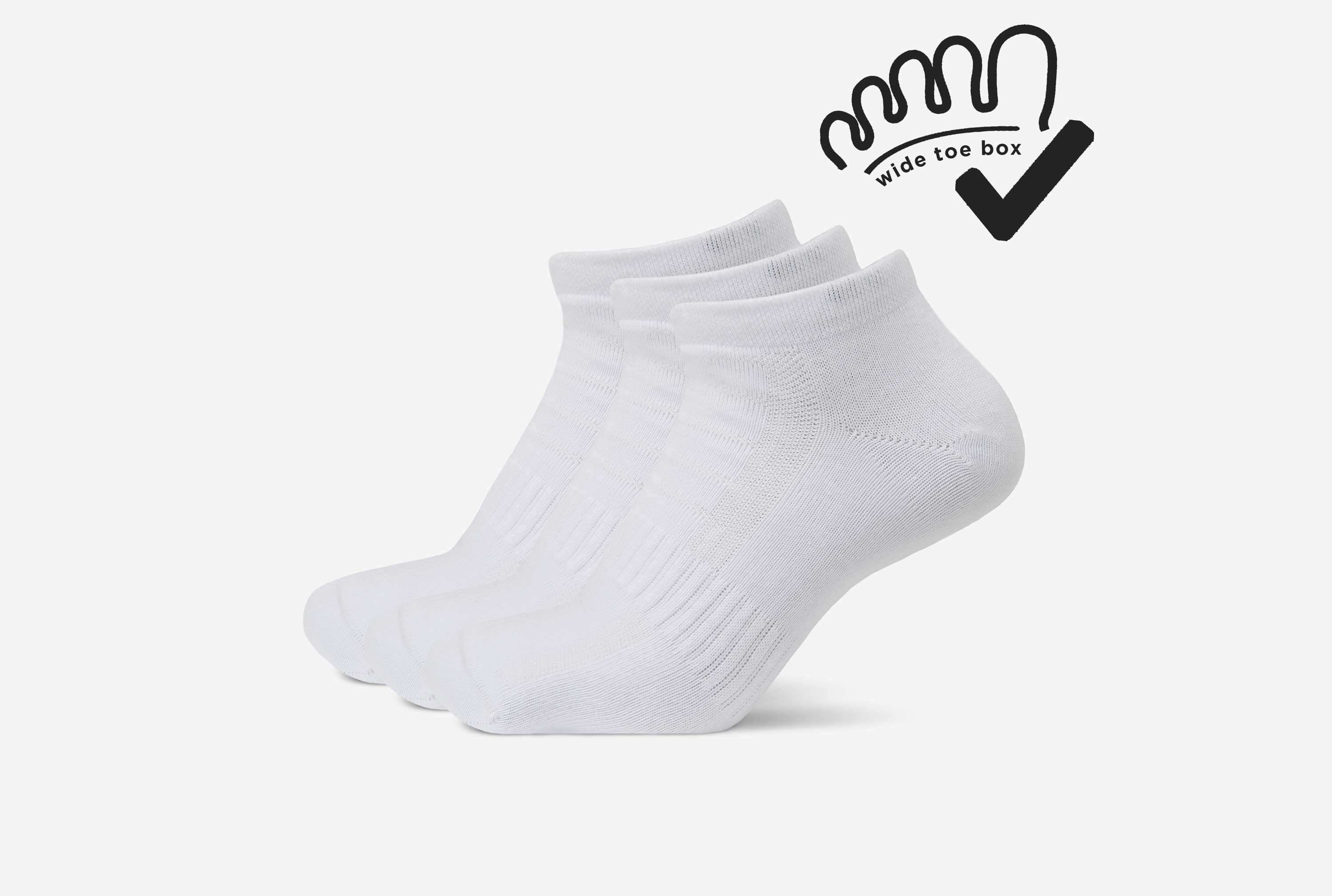 Sneaker Socks Wide Toe Box (3 Pair Pack) - White ǀ Feelgrounds
