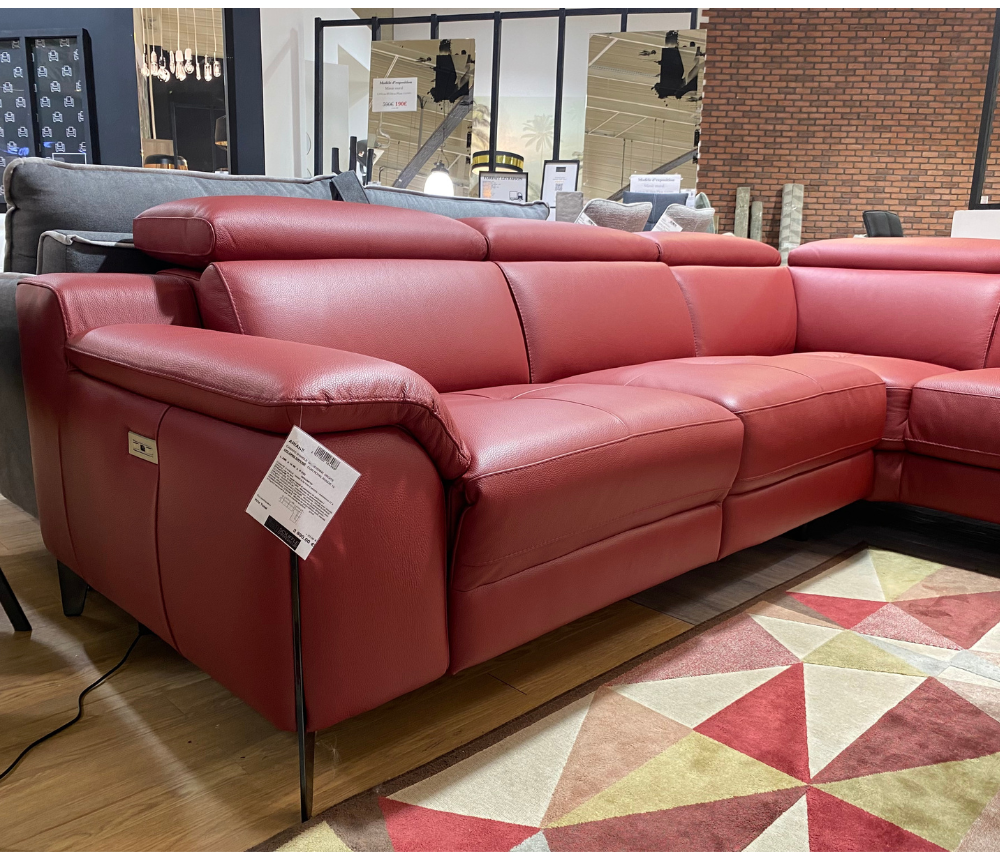 Canapé d'angle relaxation cuir rouge design - Souffle d'intérieur - Diva divani