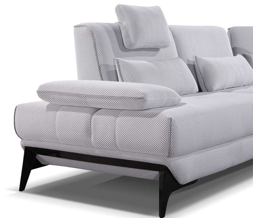 Canapé d'angle gris clair tissu 3D méridienne dossiers avance recule basculants - Souffle d'intérieur - Diva divani