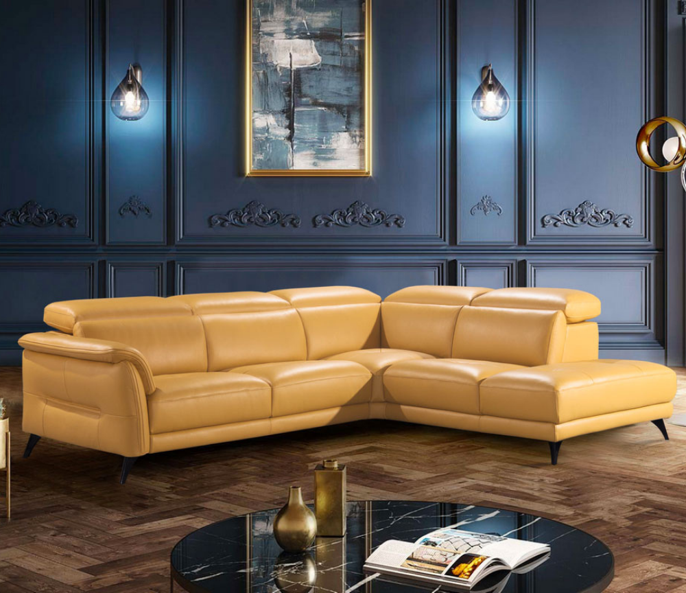 Canapé d'angle cuir italien haut de gamme jaune - Souffle d'intérieur