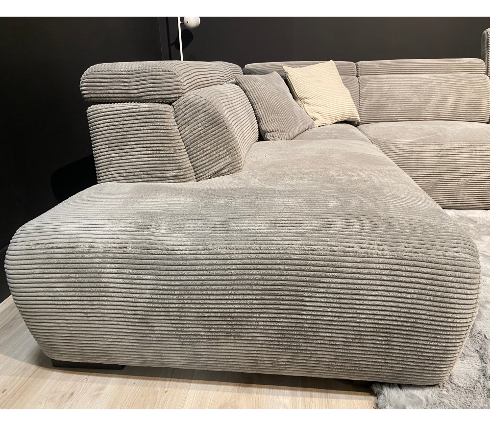 canapé d'angle velours cotelé gris relax electrique - Souffle d'intérieur - Confort luxe