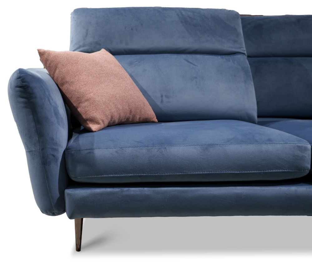Canapé d'angle avance recule velours bleu canard méridienne design - Souffle d'intérieur