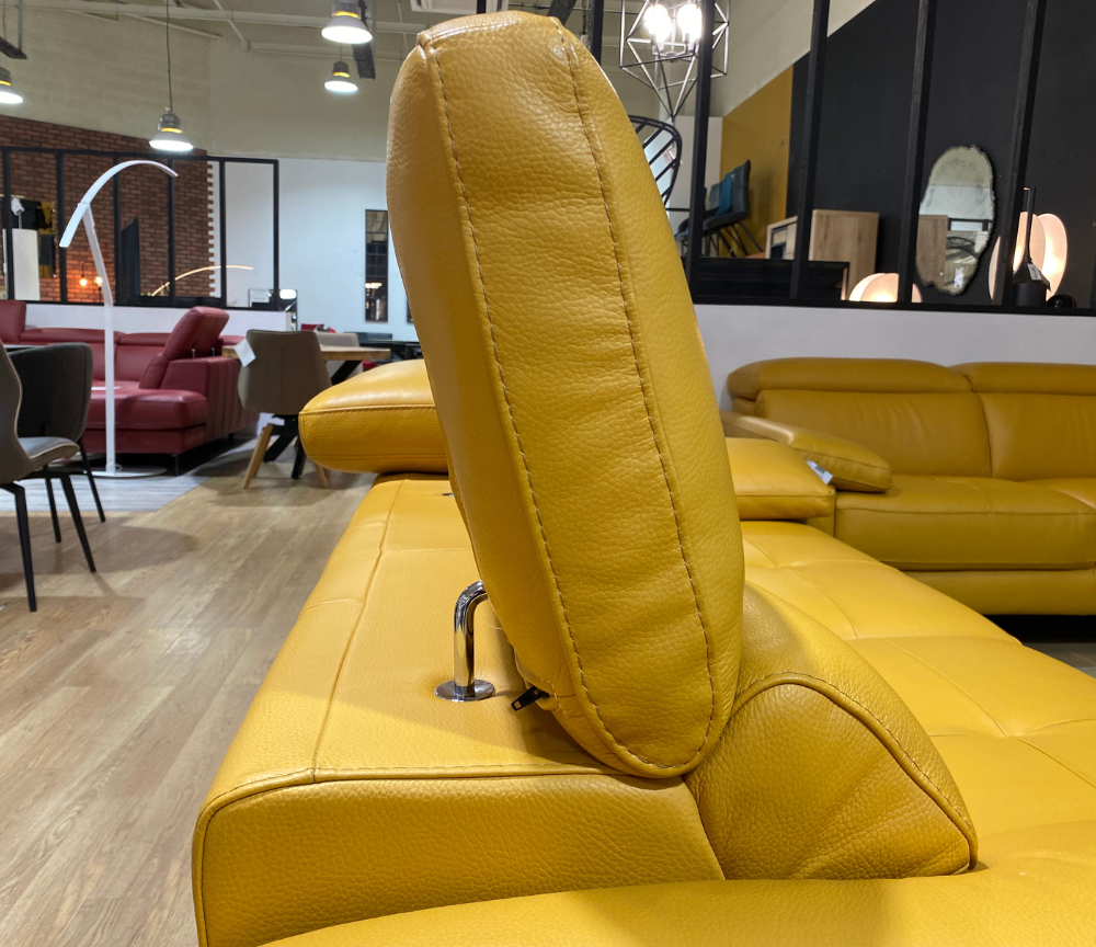 Canapé relax 3 places électrique cuir jaune moutarde design - Souffle d'intérieur - Diva divani