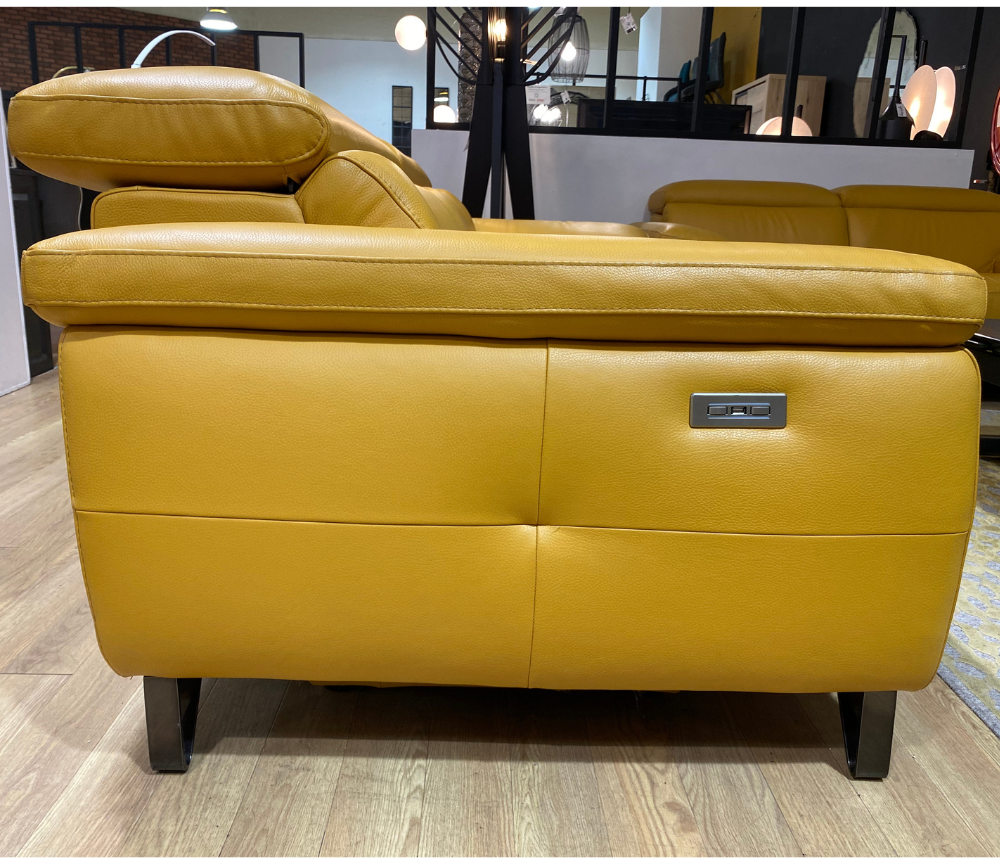 Canapé relax 3 places électrique cuir jaune moutarde design - Souffle d'intérieur - Diva divani