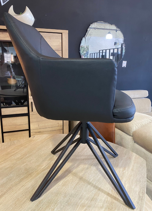 Chaise noir simili cuir avec accoudoir fauteuil de table - Souffle d'intérieur