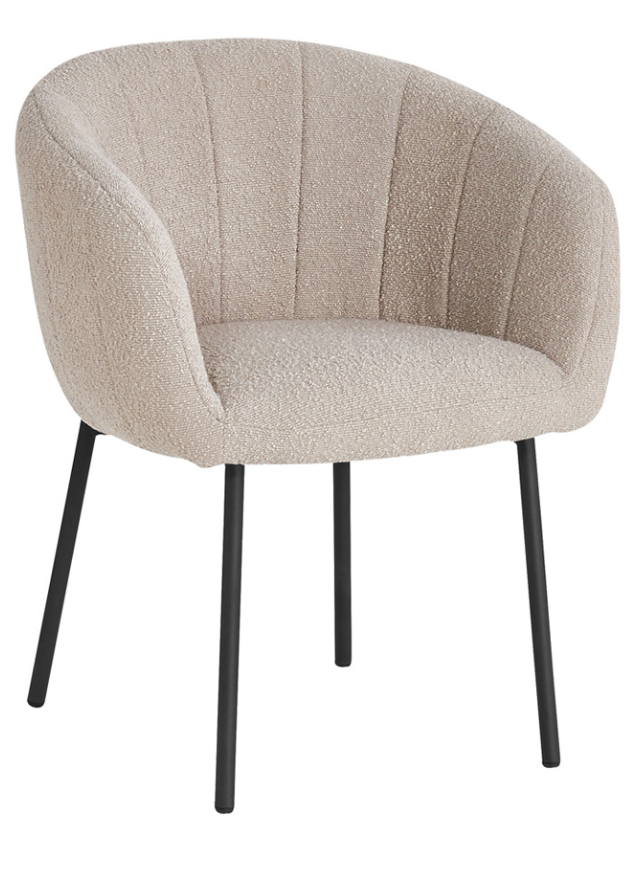 Fauteuil de table à manger beige en tissu bouclette pieds métal noir - Souffle d'intérieur