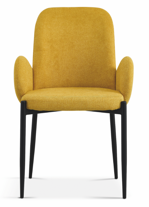 fauteuil de table à manger tissu jaune moutarde design - Souffle d’intérieur