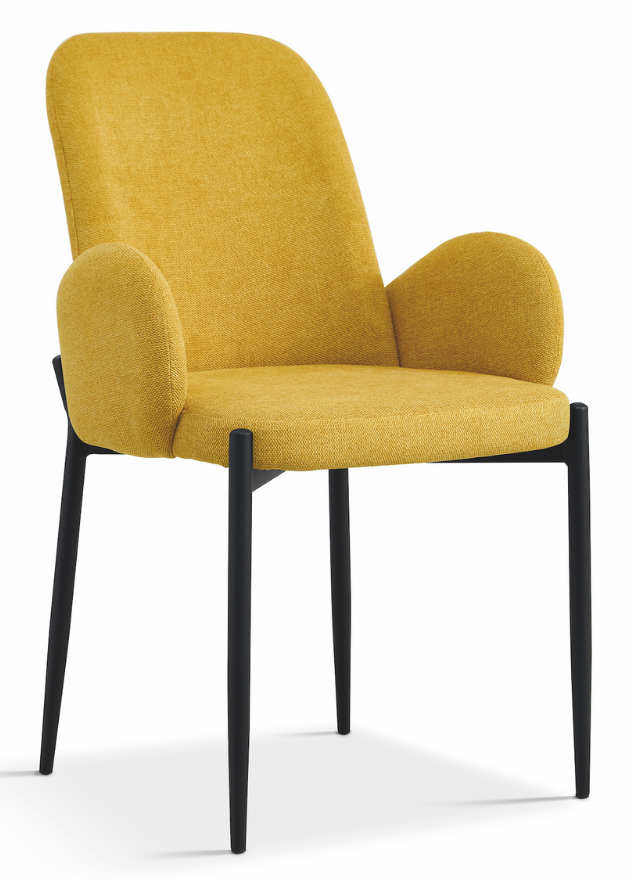 fauteuil de table à manger tissu jaune moutarde design - Souffle d’intérieur