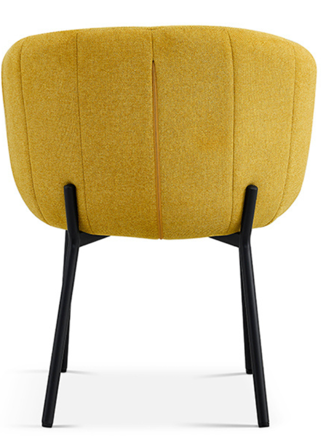 Chaise jaune de salle à manger avec accoudoirs et pieds en métal noir - Souffle d'intérieur