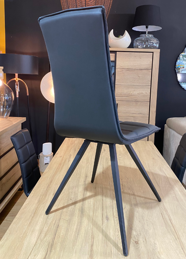 Chaise simili cuir noir design pivotante pieds métal contemporain - Europea - Souffle d'intérieur