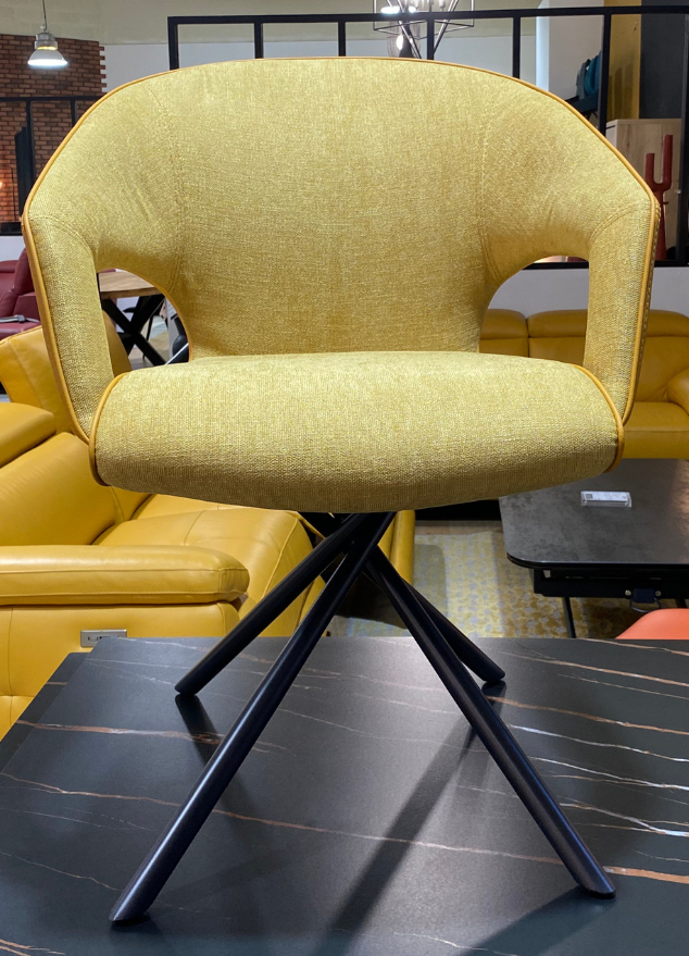 fauteuil de table a manger jaune moutarde pieds métal noir - Souffle d'intérieur