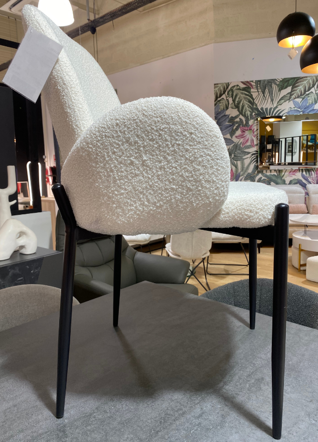 fauteuil de table à manger tissu blanc bouclette design - Souffle d’intérieur