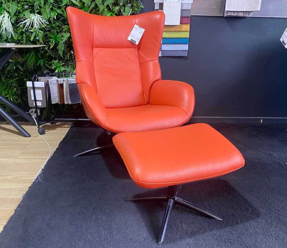 fauteuil relax cuir orange - Souffle d'intérieur - Kebe