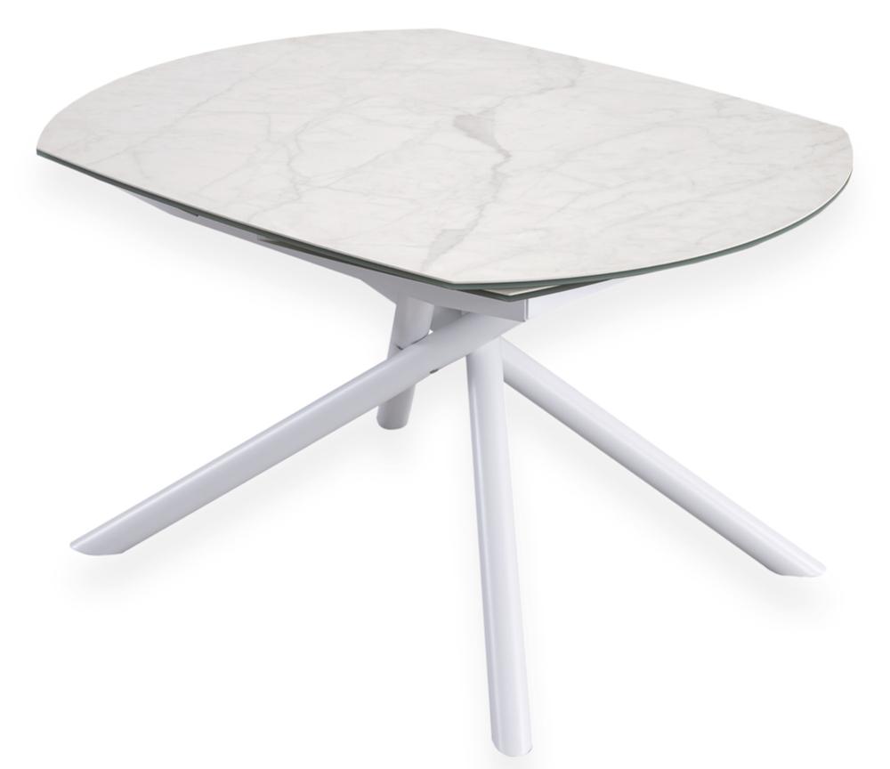 table blanche extensible céramique marbre blanc pieds métal - Souffle d'intérieur