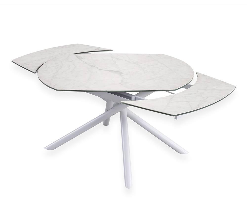 table blanche extensible céramique marbre blanc pieds métal - Souffle d'intérieur