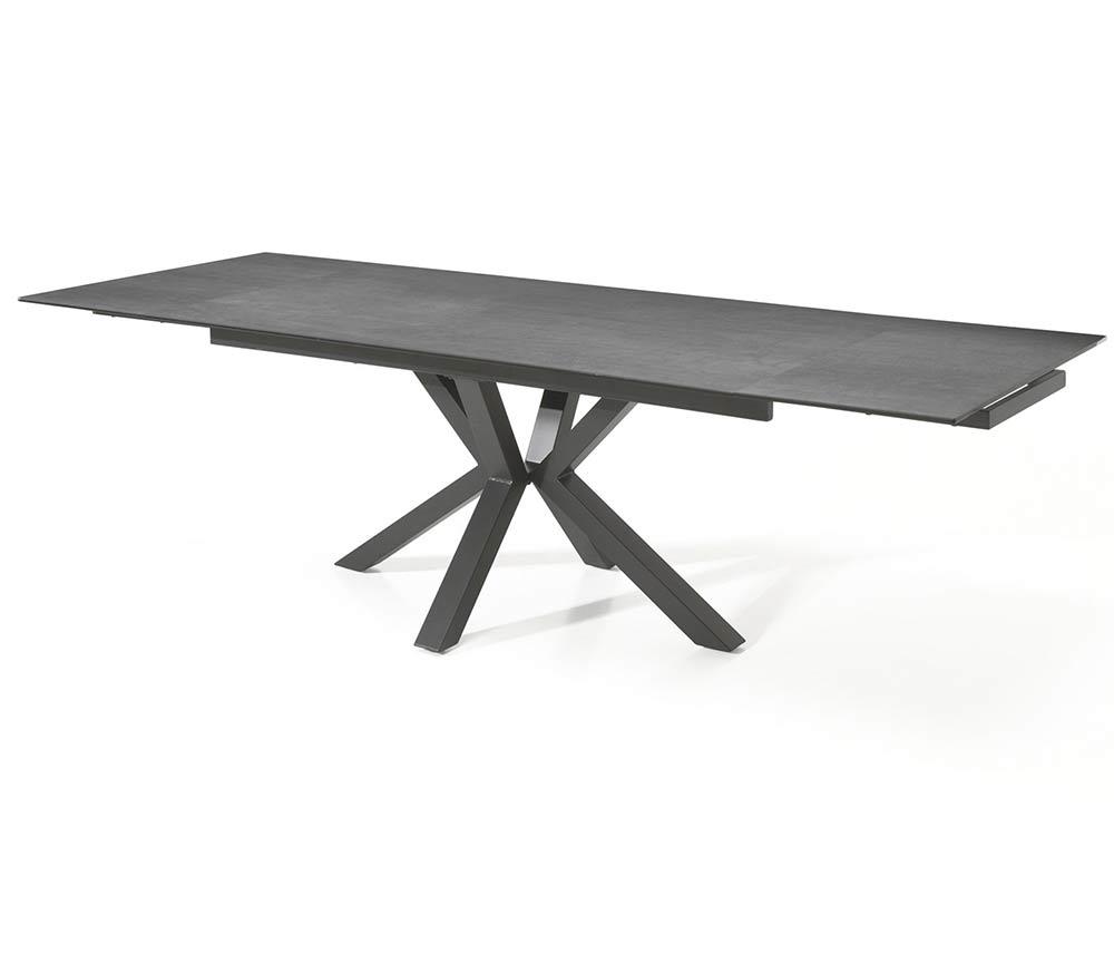 Table céramique extensible design gris anthracite rectangulaire pieds métal central noir - Lievens - Souffle d'intérieur