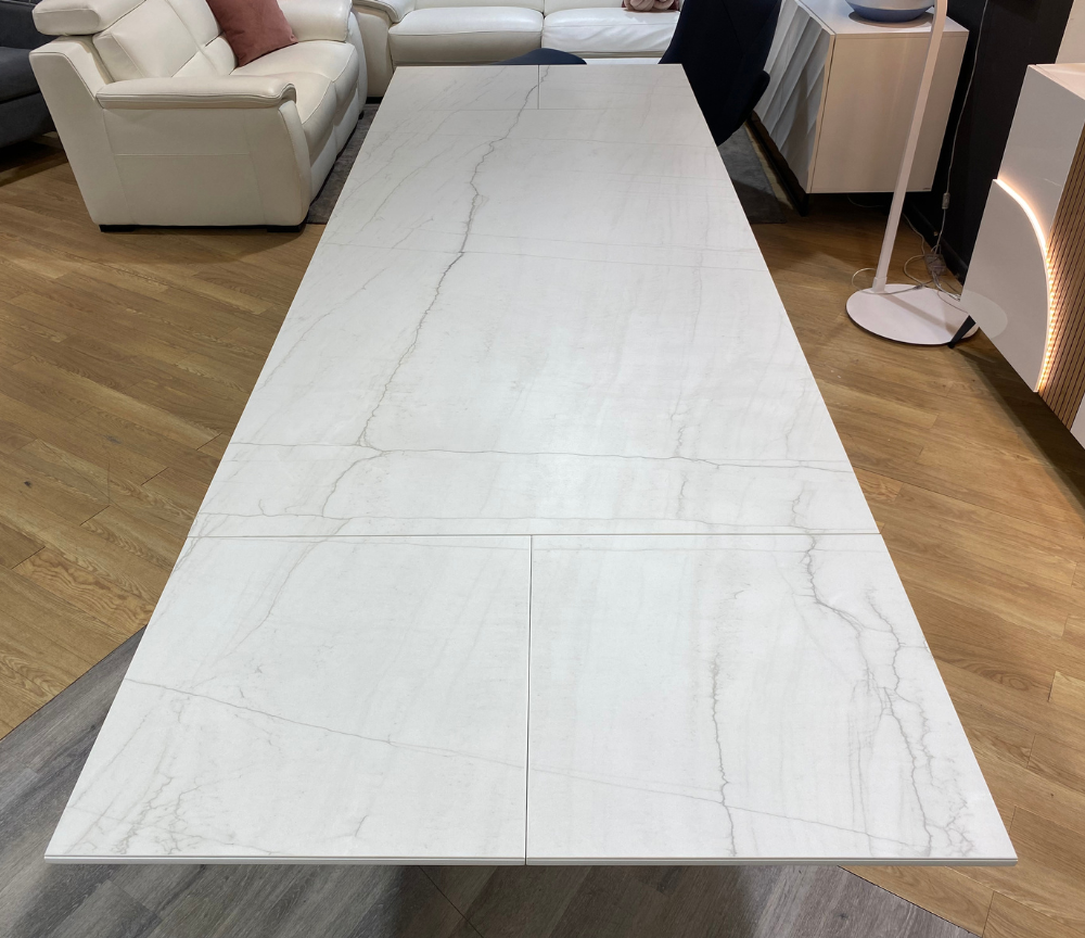 table à manger extensible ceramique marbre blanc mat pieds bois naturel marquise - Animovel - Souffle d'intérieur