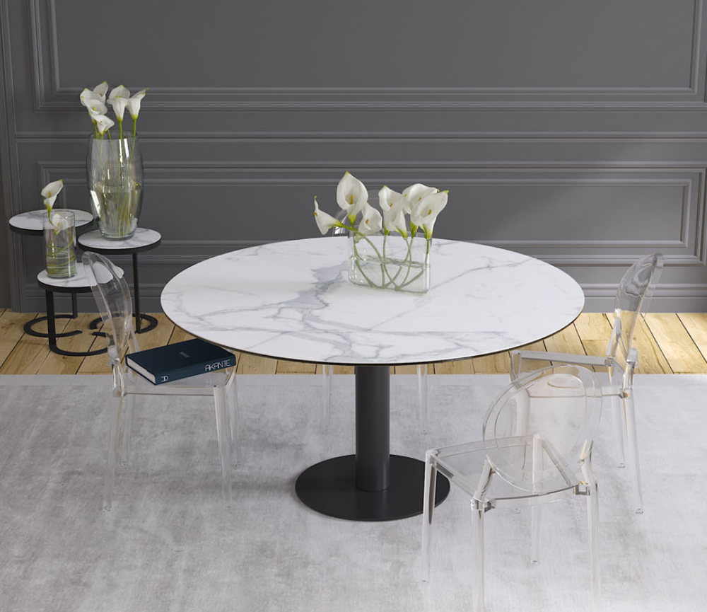 Table céramique extensible blanche pieds centrale - Souffle d'intérieur