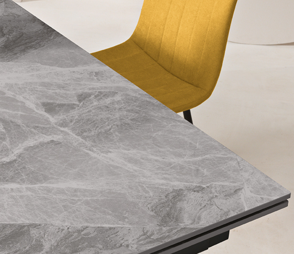 Table marbre gris brillant céramique extensible avec rallonges - Souffle d'intérieur - Akante
