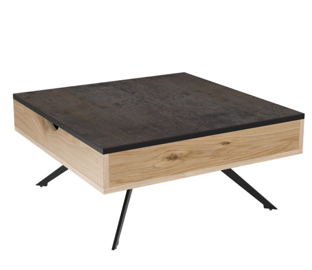 Table basse céramique et bois carrée avec 2 plateaux relevables - Akante - Souffle d'intérieur