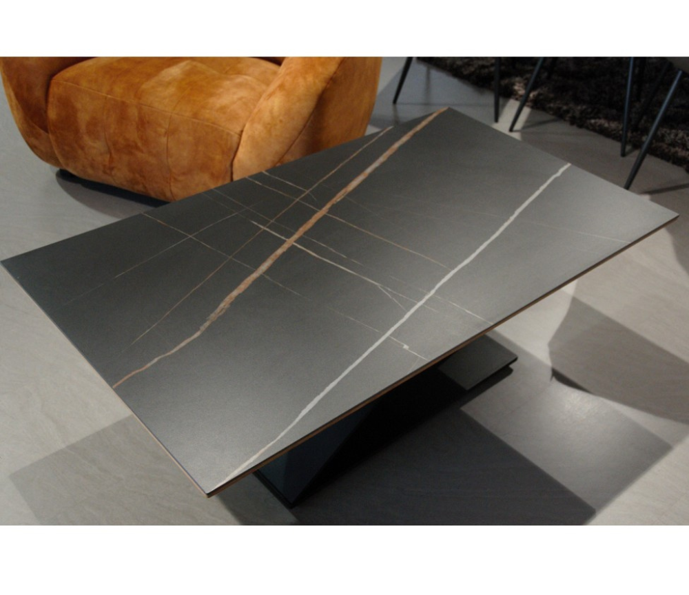 table basse céramique marbre noir pieds bois rectangulaire - Galea - Souffle d'intérieur