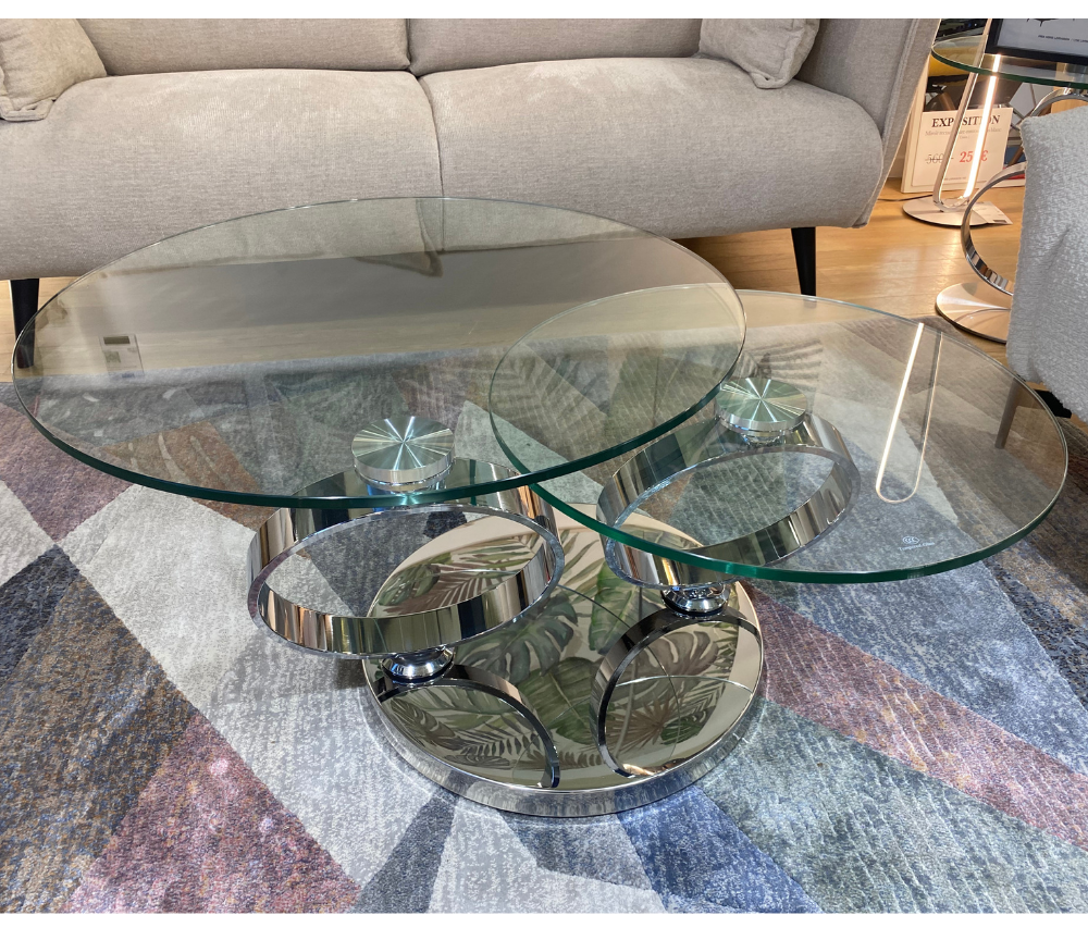 Table basse ronde en verre design plateaux qui tourne pivotante - Souffle d'intérieur