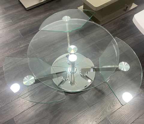 table basse en verre ronde pivotante
