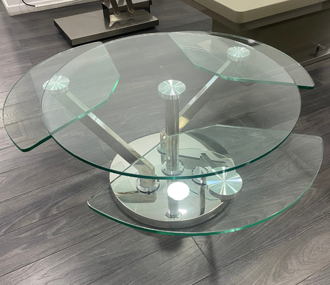 table basse en verre ronde pivotante
