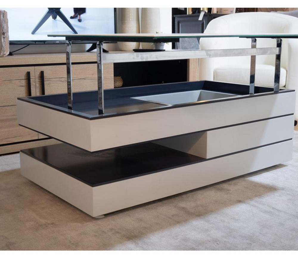 table basse avec plateau relevable céramique effet marbre blanc mat - Souffle d'intérieur