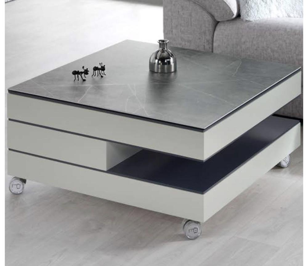 Table basse carré plateau céramique marbre gris clair relevable - Souffle d'intérieur
