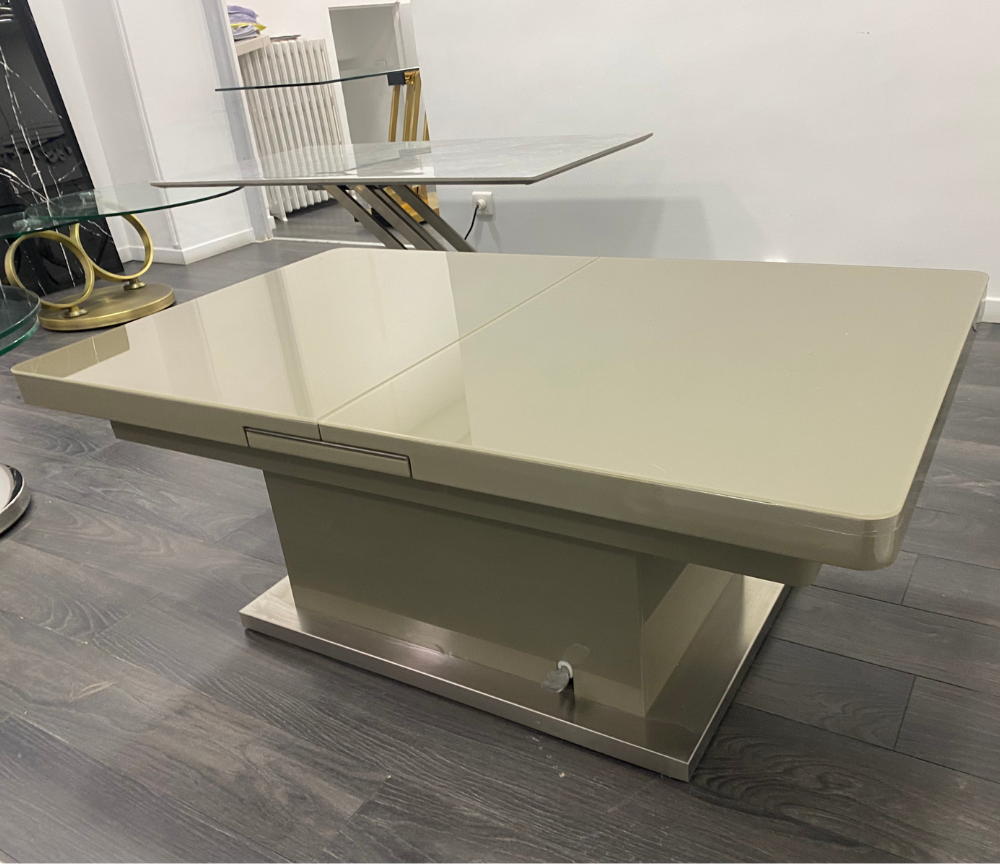 table basse relevable et extensible en verre taupe - Souffle d'intérieur