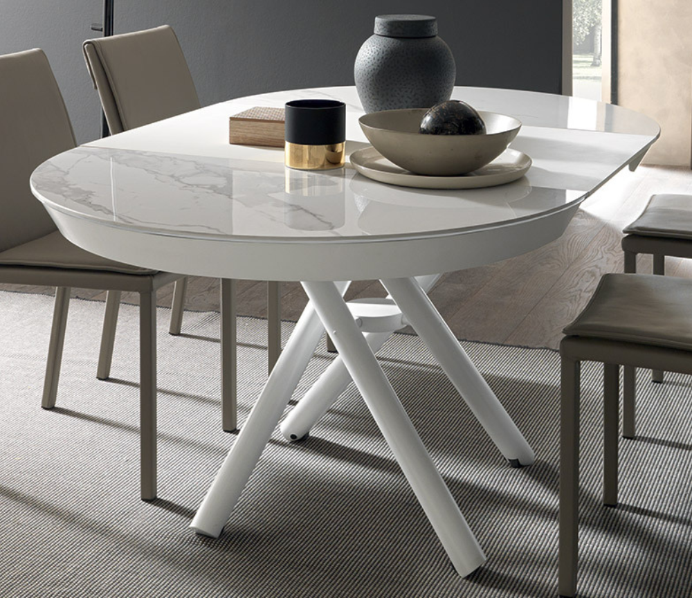table basse relevable extensible céramique ronde marbre blanc brillant luxe - Souffle d'intérieur - Ozzio