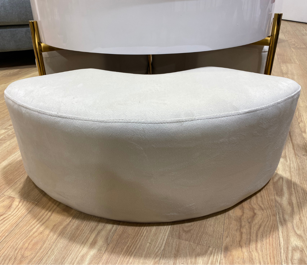 table basse ronde plateau relevable céramique marbre blanche avec 3 poufs - Souffle d'intérieur