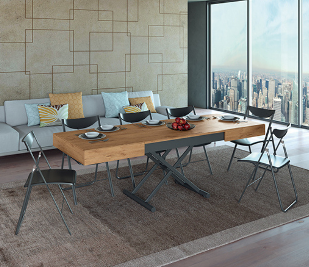 Table basse transformable extensible relevable en table haute bois - Souffle d'intérieur