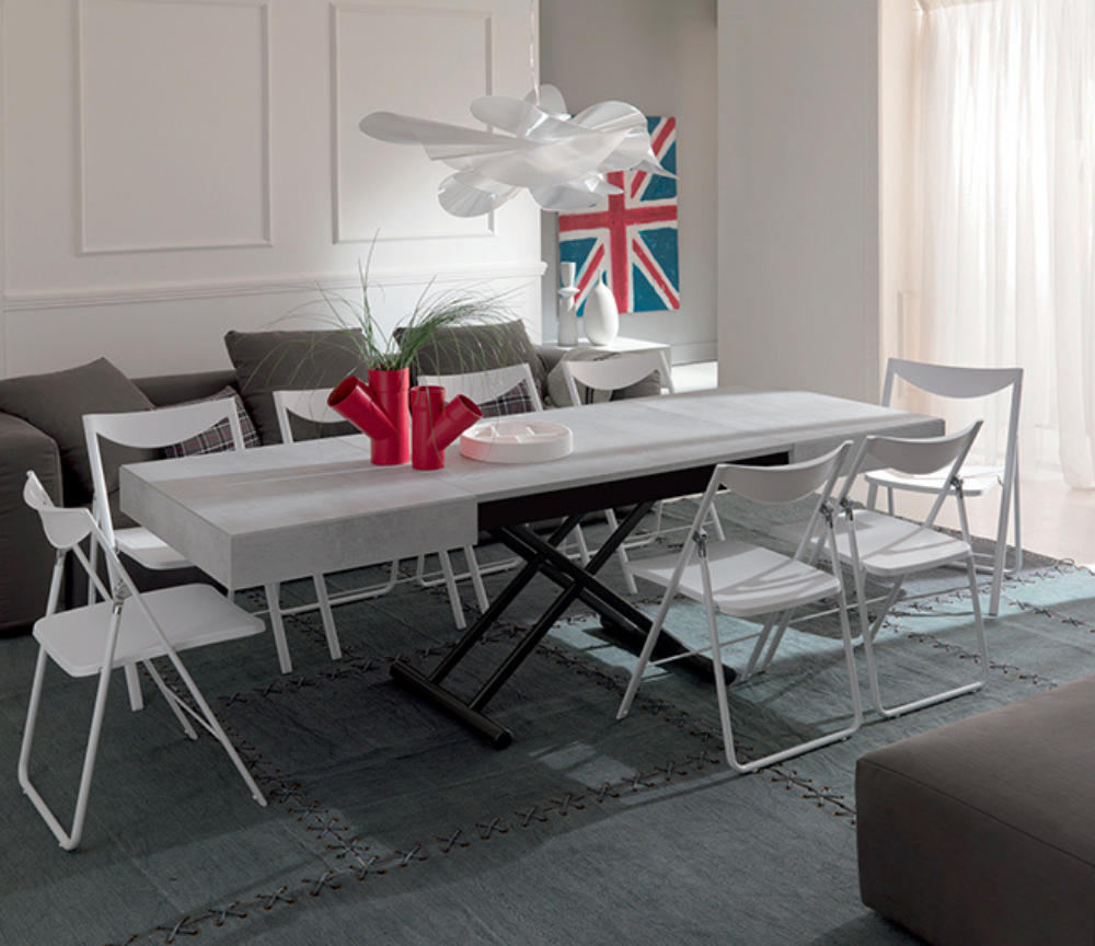 Table basse relevable et extensible transformable en table haute gris béton - Souffle d'intérieur