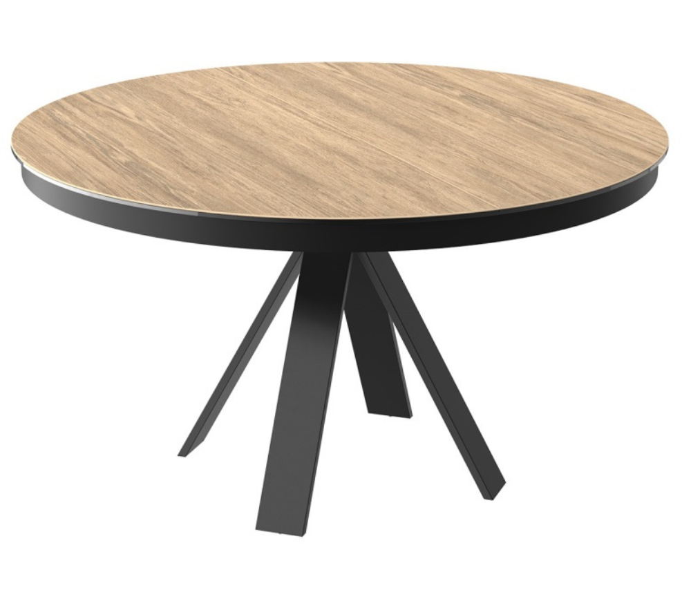 table ronde ceramique effet bois extensible pieds métal noir - Akante - Souffle d'intérieur