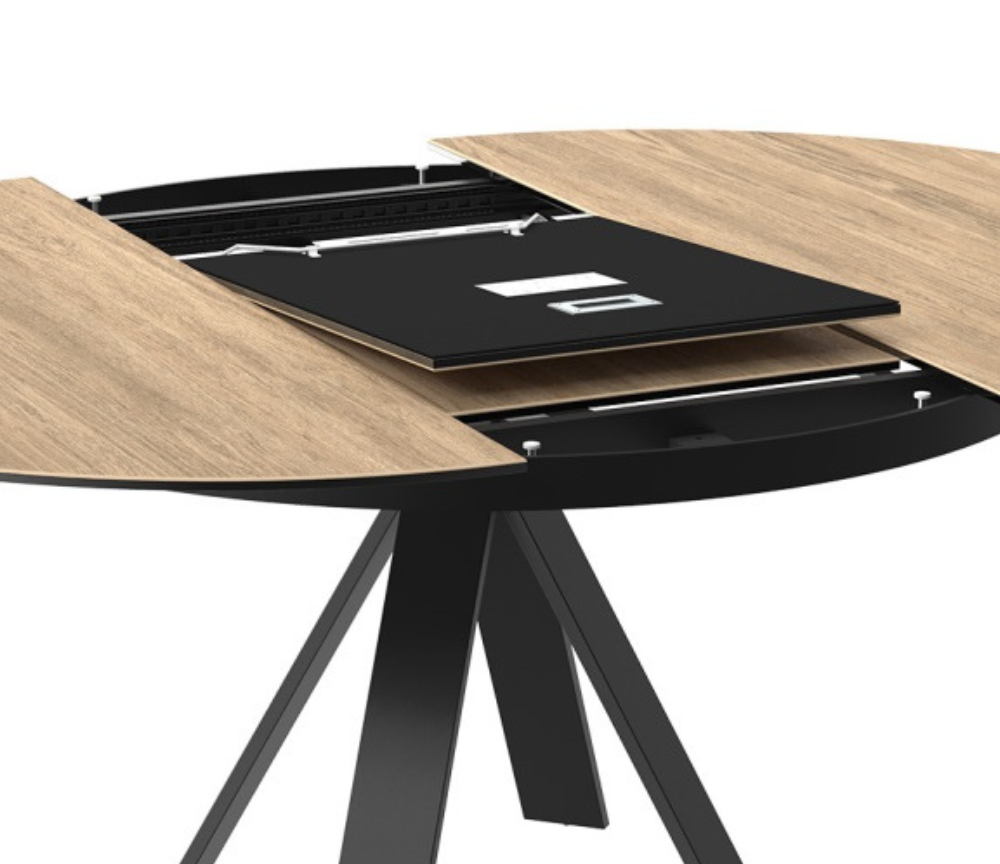 table ronde ceramique effet bois extensible pieds métal noir - Akante - Souffle d'intérieur