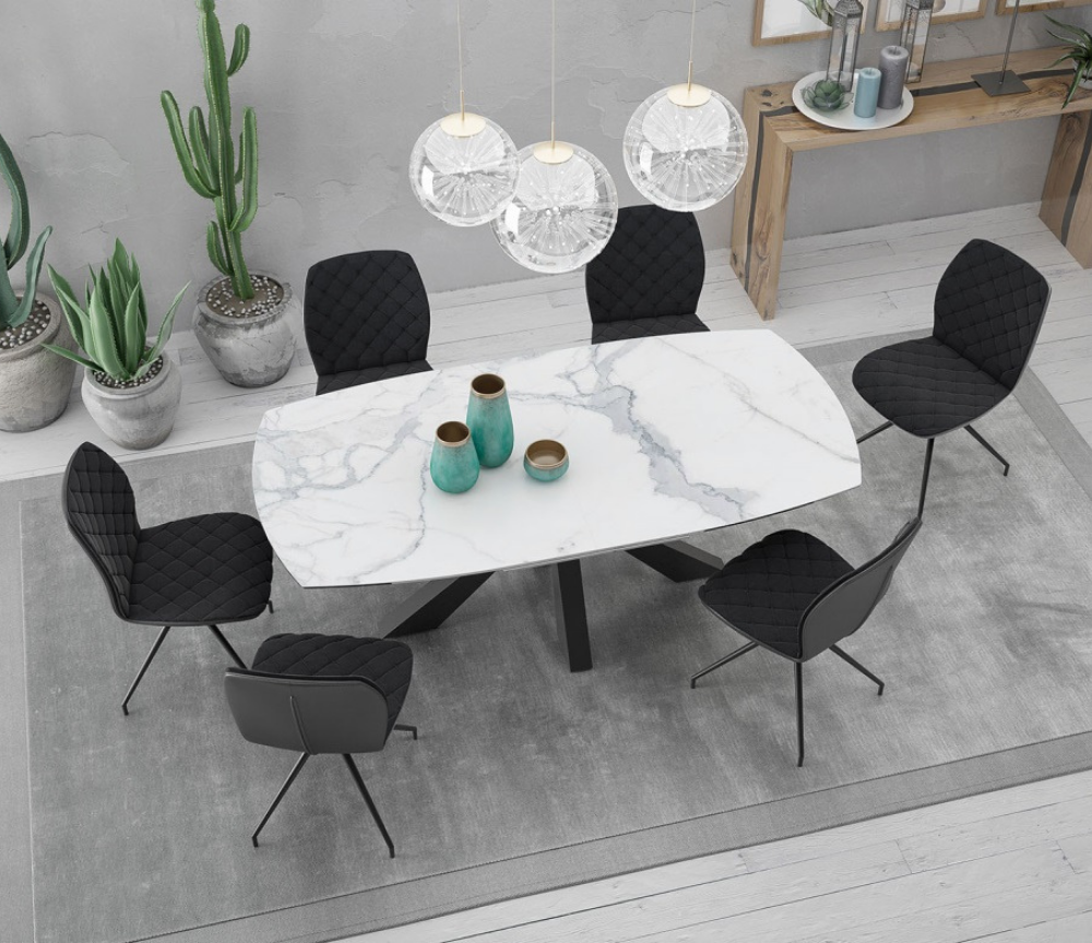 Table céramique extensible marbre blanc au design moderne - Souffle d'intérieur  - Akante
