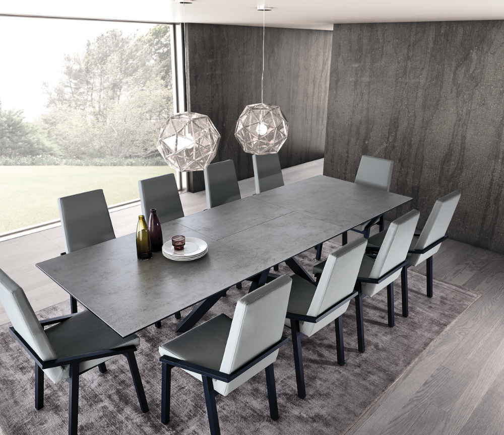 table ceramique extensible brillante pieds bois central luxe haut de gamme - Animovel - Souffle d'intérieur