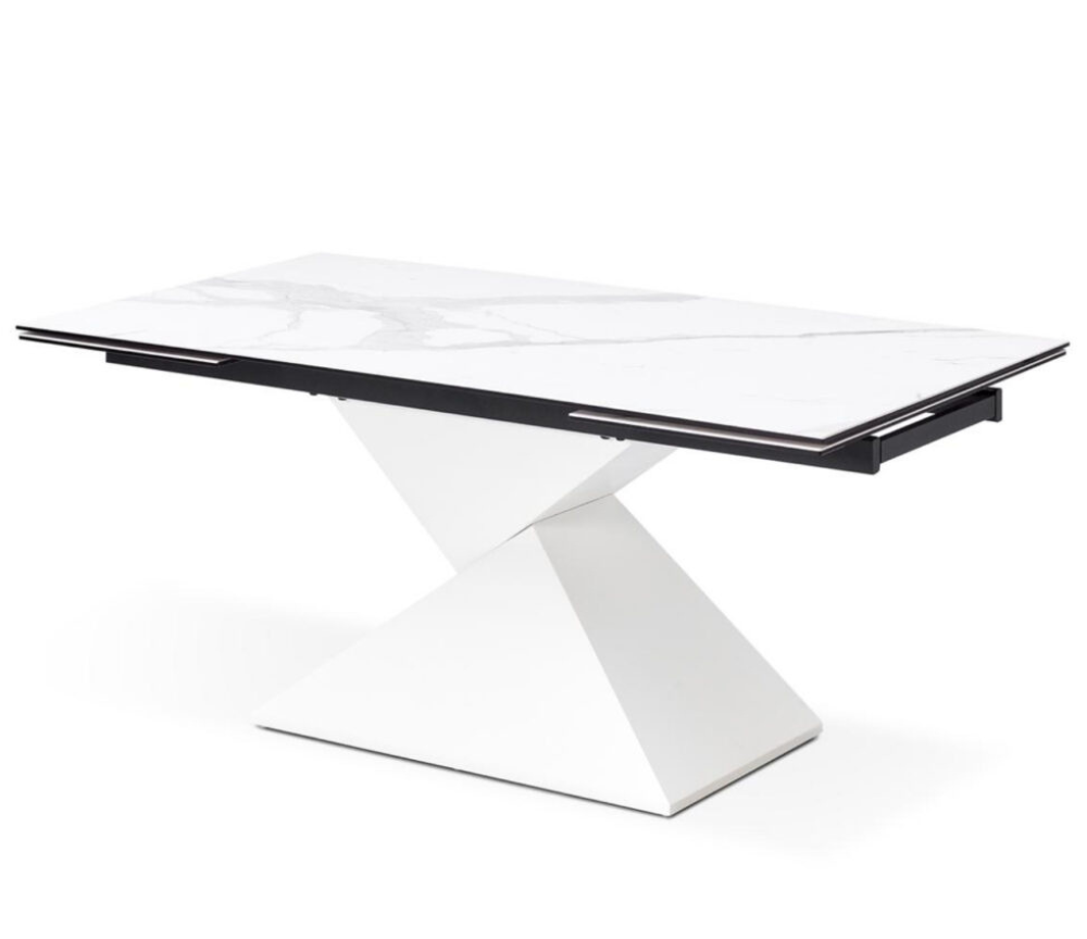 Table blanche extensible de luxe plateau céramique pieds noir - Lievens - Souffle d'intérieur