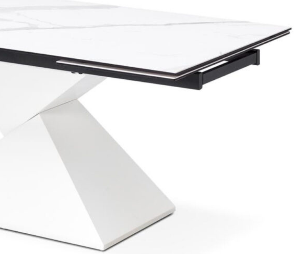 Table blanche extensible de luxe plateau céramique pieds noir - Lievens - Souffle d'intérieur