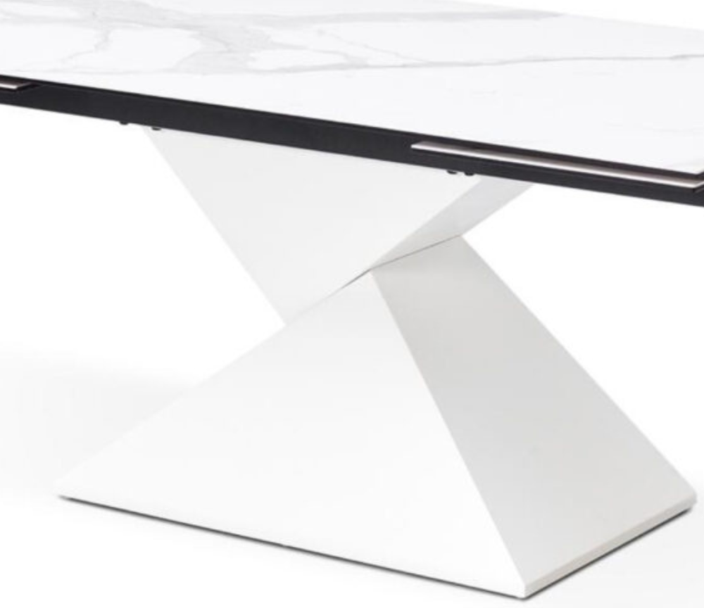 Table blanche extensible de luxe plateau céramique pieds noir - Lievens - Souffle d'intérieur