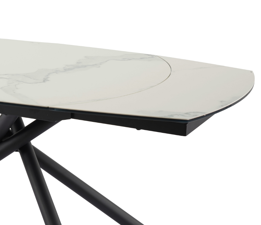 Table à manger céramique extensible marbre blanc mat pieds métal noir - Akante - Souffle d'intérieur