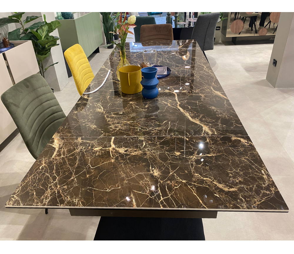 table céramique extensible marbre brillant rectangulaire design - Souffle d'intérieur