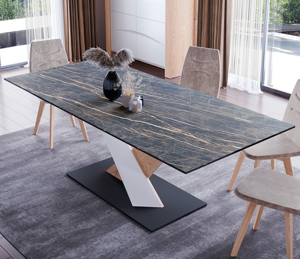 table ceramique extensible marbre pieds bois central luxe haut de gamme - Animovel - Souffle d'intérieur