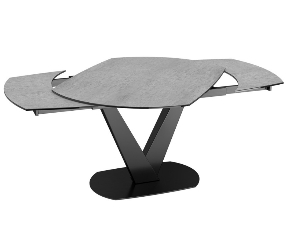 Table céramique extensible gris clair moderne pieds central noir - SOUFFLE D'intérieur - Akante