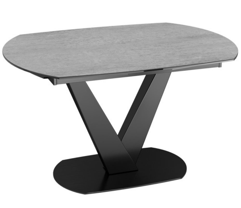 Table céramique extensible gris clair moderne pieds central noir - SOUFFLE D'intérieur - Akante