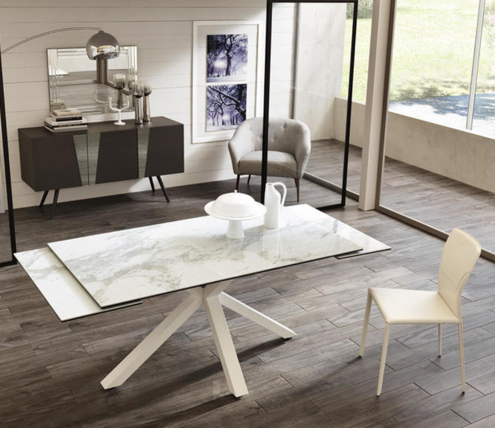 table ceramique extensible de salle a manger marbre blanc akante lievens - souffle d'interieur