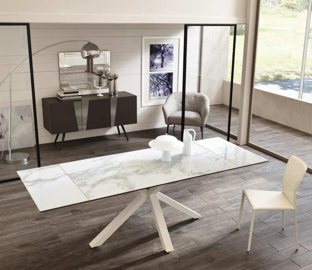 table ceramique extensible de salle a manger marbre blanc akante lievens - souffle d'interieur