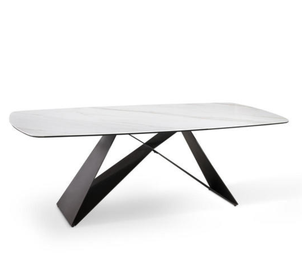 Table ovale céramique fixe marbre blanc calacatta mat luxe - Souffle d'intérieur